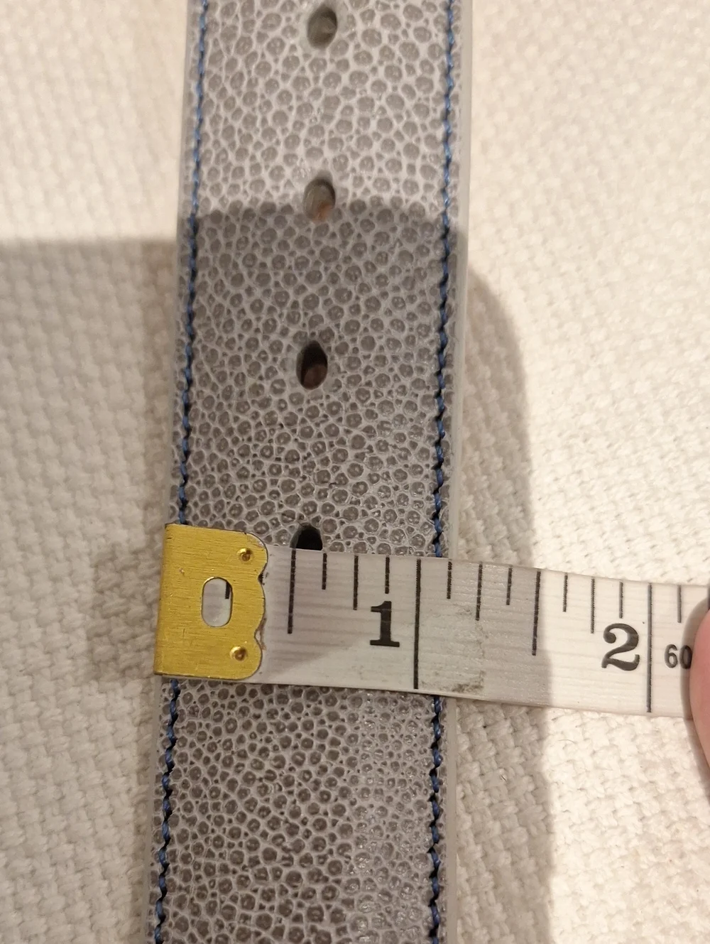 Mercury Leather Works Textured Light Gray Leather Belt with Silver Tone Buckle